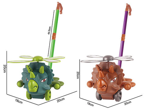 Large children learning to walk small dinosaur trolley