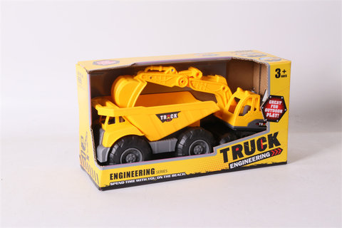 Beach engineering mixed with beach engineering vehicles and toys