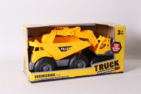 Beach engineering mixed with beach engineering vehicles and toys