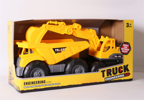 Beach engineering mixed with beach engineering vehicles and toys
