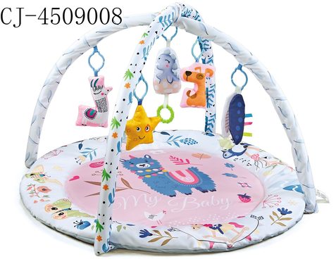Pink round game mat is machine washable