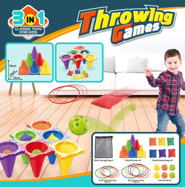 Throwing hoop ice cream cone Tricolor obstacle bucket training set hoop game sandbag outdoor sports toys (with lights)