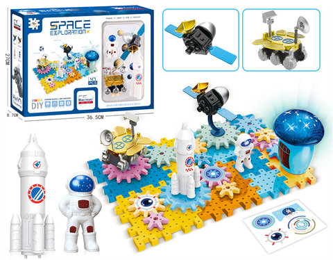 Space Series-Mars Exploration, Space Gear, Building Blocks, Science and Education Educational Puzzle (Electric, Music, Lighting) 48PCS
