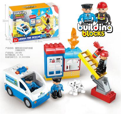 City rescue police car police firefighter fire extinguishing large particle building blocks compatible with Lego DIY small scene puzzle building blocks boy toys (29PCS)