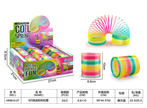 6 educational toys filled with gold powder rainbow rings