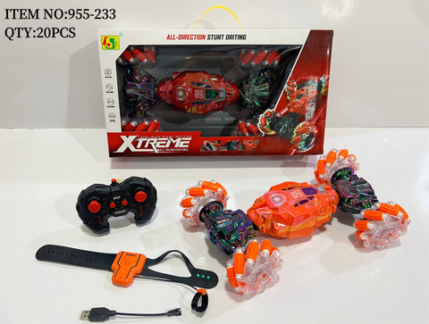 2.4G Twist Transverse Stunt Car Colorful UV Band Watch Dual Remote Control Pack Power