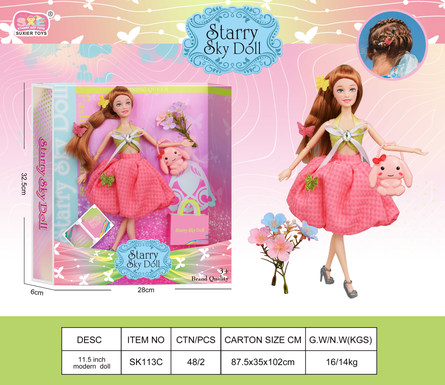 11.5 Inch 11 joint pink green series-with hair clips *2-imitation bouquet-plastic rabbit bag