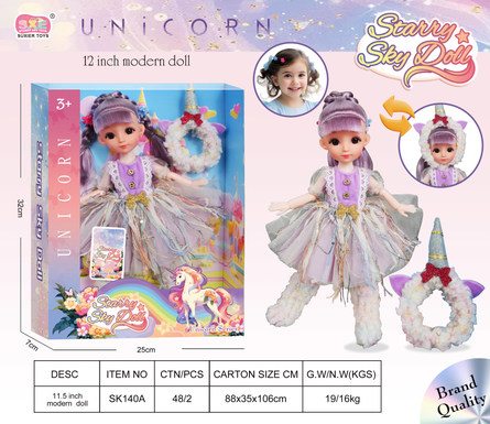12-inch 30cm Unicorn Princess-with unicorn headgear 1pcs -hairpin 2pcs