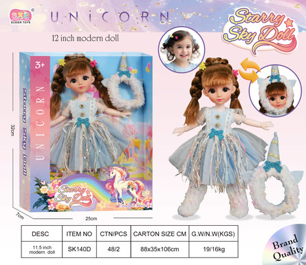 12-inch 30cm Unicorn Princess-with unicorn headgear 1pcs -hairpin 2pcs