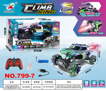 2.4G 9-channel colorful side lights smoke remote control car 1:18