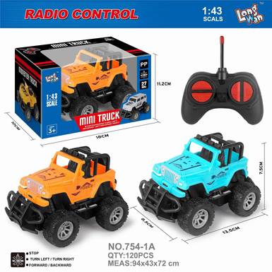 1:43mini four-way lighting remote control car (Wrangler, two-color mixed) without electricity