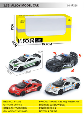 1/36 alloy car model, 3 doors, pullback police car, 4 colors, 4 models, mixed