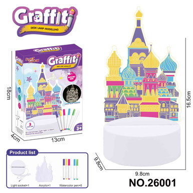 DIY painted night light (castle, 6 watercolor pens)