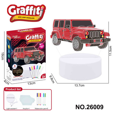 DIY painted night light (jeep, 6 watercolor pens)