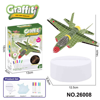 DIY painted night light (fighter jet, 6 watercolor pens)