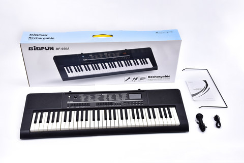 61-button electronic organ with microphone/built-in lithium battery/dual speakers/headphone jack/USB flash drive music jack/USB cable/manual/piano score stand