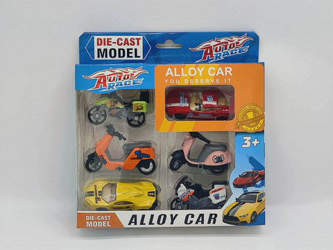 2 8.5CM sliding alloy racing cars +4 motorcycles