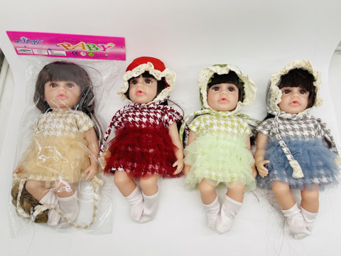 12-inch reborn doll, rubber body skirt, hat, socks, English IC