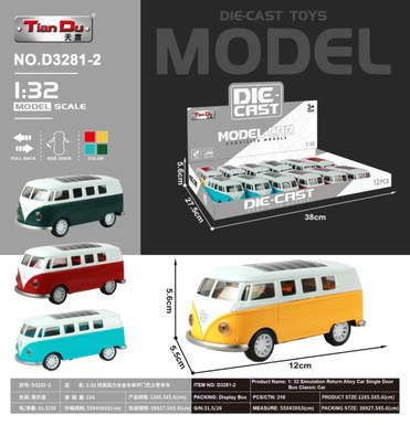 1:32 Simulated pullback alloy car, two-door bus, 12 classic cars