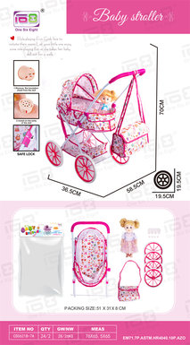 BabyselfinstalledEVAwheelcart+storageblue+handbag+14inchICdoll