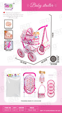 BabyselfinstalledEVAwheelcart+storageblue+handbag+14inchICdoll