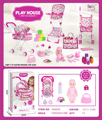 Sunshadehandcart+14inchICdoll(withnipple,teethinggel,handbag,bottle)