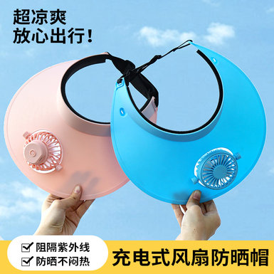 White/pink/blue hat charging fan