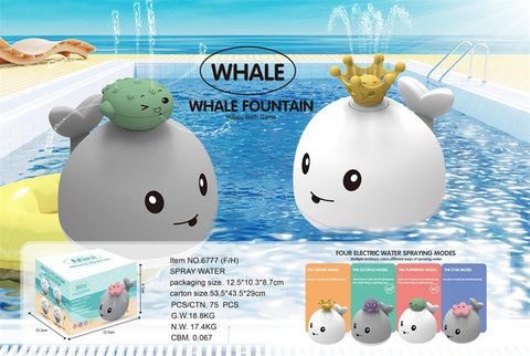 Whale rechargeable water polo + spray accessories with 3-color lights, swimming toys, bathing toys