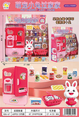 Cute pet bunny playing house