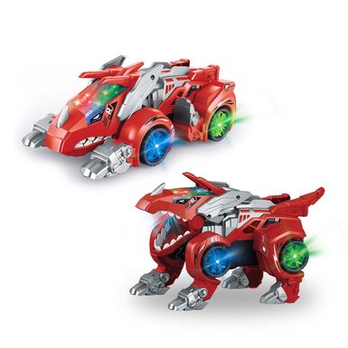 Electric Universal Transformer Dinosaur Chariot with Lights/Music (Triceratops)   red