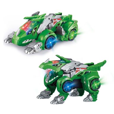 Electric universal transformation dinosaur chariot with light/music (Triceratops) green