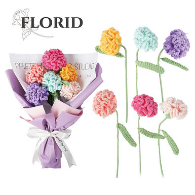 Carnation woven handmade flowers-random 8 + packaging materials