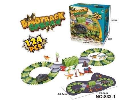 Electric track dinosaur with light/124PCS