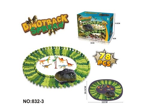 Electric track dinosaur with light/78PCS