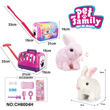 Electric plush red and white walking rabbit + portable cage + small accessories