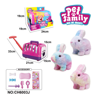 Electric plush colored walking rabbit + portable cage + small accessories