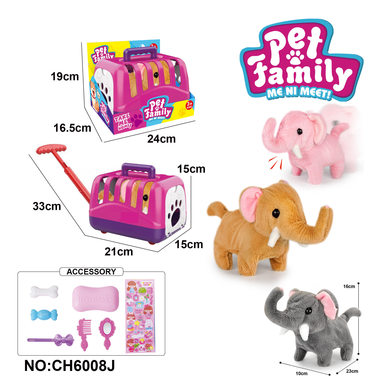 Electric plush walking elephant + portable cage + small accessories