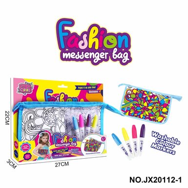 DIY blue flower satchel (4 color washable pen)