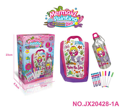 Mermaid series-2-in-1 graffiti water bottle + handbag (500ML water bottle, 5-color watercolor pen, 1 drill stick)