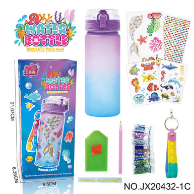 DIY Diamond Violet Blue gradient Water bottle-Mermaid (600MLprit 3 drill stickers, 2 tattoo stickers, 1 key chain)