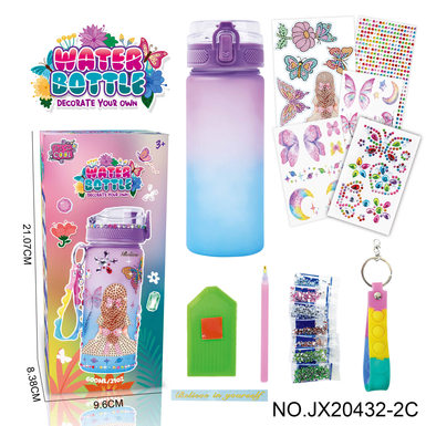 DIY Diamond Violet Blue gradient Water bottle-Girl (600MLMague 3 drill stickers, 2 tattoo stickers, 1 key chain)