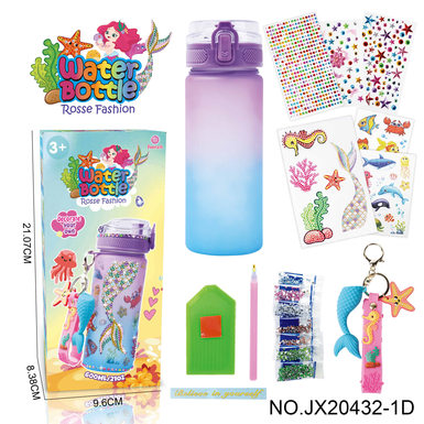 Upgraded version: DIY Diamond Violet Blue gradient Water bottle-Mermaid (600MLMagol 4 drill stickers, 2 tattoo stickers, 1 key chain)