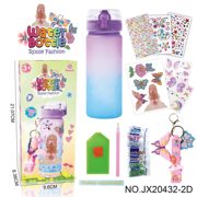 升级版：DIY贴钻紫蓝渐变水瓶-女孩(600ML,4片钻贴,2片纹身贴，1个钥匙扣)
