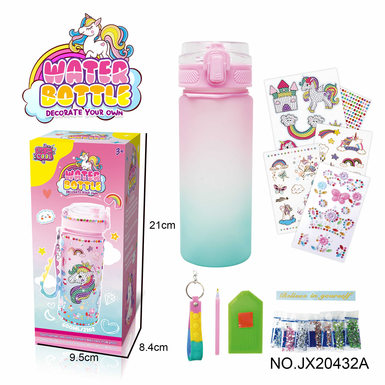 DIY diamond pink green gradient water bottle-unicorn (600MLprit 3 drill stickers, 2 tattoo stickers, 1 key chain)