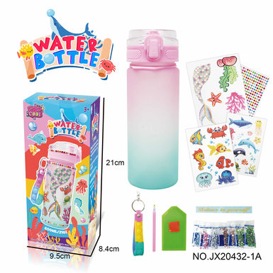 DIY Diamond Pink Green gradient Water bottle-Mermaid (600MLprit 3 drill stickers, 2 tattoo stickers, 1 key chain)