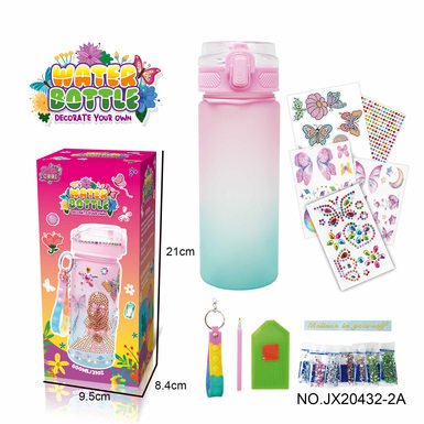 DIY Diamond Pink Green gradual Water bottle-Girl (600MLMaguire 3 drill stickers, 2 tattoo stickers, 1 key chain)