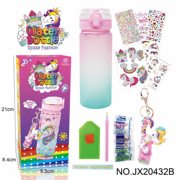 升级版：DIY贴钻粉绿渐变水瓶-独角兽(600ML,4片钻贴,2片纹身贴，1个钥匙扣)