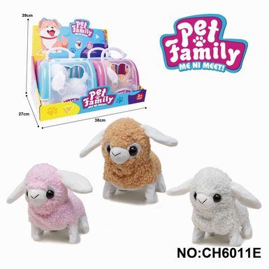 Electric plush walking sheep + hand cage (4 / display box, 3 colors mixed)