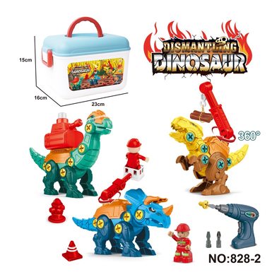 DIY electric version assembled Tyrannosaurus rex/Triceratops/Brachiosaurus 3 in 1 disassembly and disassembly of dinosaurs (2 electric drills can be replaced, 3 manual drills)