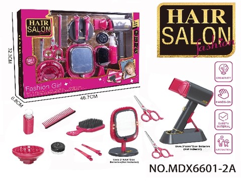 Electric simulation hairdressing set (13-piece set with blowing tube and makeup mirror) Girl's playing house toy set